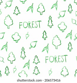 Hand drawn watercolor forest pattern