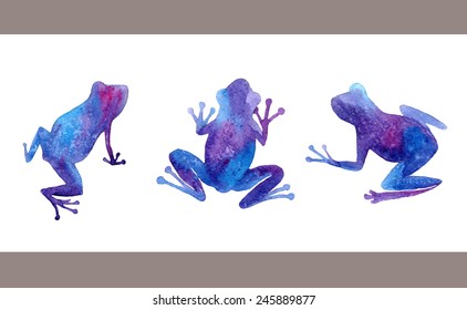 Hand drawn watercolor frogs set.