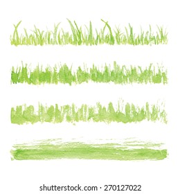 Hand Drawn Watercolor Grass Set Isolated On White Background. Sketch Grass. Grass In The Sun. Burnt Grass. Withered Herb. Light Green Watercolor Grass Pattern. Abstract Grass. Spring Fresh Grass Kit.