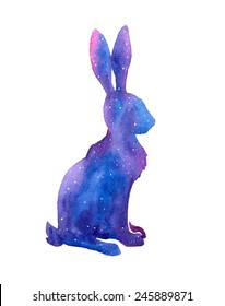 Hand drawn watercolor hare illustration.