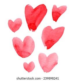 Hand drawn watercolor heart set.Vector illustration