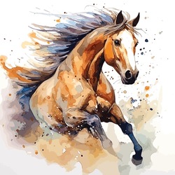 Hand Drawn Watercolor Horse Painting, Watercolor Horse Isolated On White Background With Splash Painting, Colorful Horse, Vector Horse Illustration

