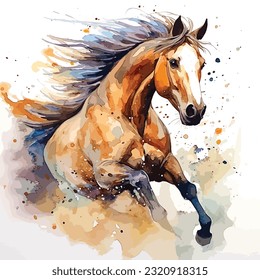 Pintura de caballo acuarela dibujada a mano, caballo acuarela aislado sobre fondo blanco con pintura de salpicadura, caballo colorido, ilustración de caballo vectorial
