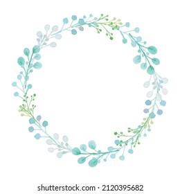 Hand drawn watercolor illustration. Botanical wreath branches and leaves. Plant nature frame.