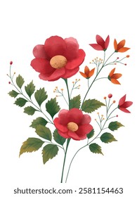 Hand drawn watercolor illustration, Botanical flower illustration, Flowers watercolor vector illustration, Watercolor flowers and leaf, Delicate hand drawn watercolor flower