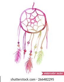 Hand drawn watercolor illustration of a dreamcatcher