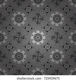 Hand drawn. Watercolor illustration. Flowers on gray, black and neutral colors. Seamless pattern with flowers.