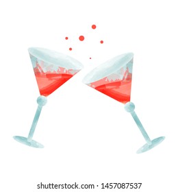 Hand drawn watercolor illustration of fresh Margarita cocktail isolated on the background