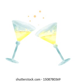 Hand drawn watercolor illustration of fresh Margarita cocktail isolated on the background