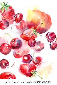 Hand drawn watercolor illustration of some berries. Vector, Isolated on white background.