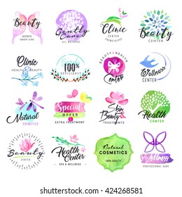 Hand Drawn Watercolor Labels Beauty Cosmetics Stock Vector (Royalty ...