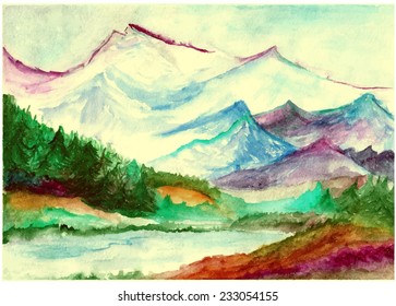 Hand drawn watercolor landscape