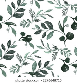 hand drawn watercolor leaves floral seamless pattern