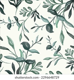 hand drawn watercolor leaves floral seamless pattern