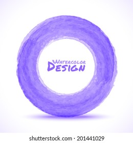 Hand drawn watercolor light violet circle, vector design element 
