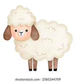 Hand drawn watercolor Little lamb on white background for greeting cards, printing, baby's shirt . Vector illustration