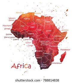 Hand Drawn Watercolor Map Of Africa. Vector Illustration