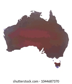 hand drawn watercolor map of Australia isolated on white. purple with red watercolor texture. Vector version