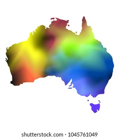 hand drawn watercolor map of Australia isolated on white. abstract background of multi-colored transparent smoke on a black background. Vector version