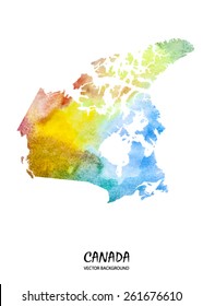 hand drawn watercolor map of Canada isolated on white. Vector version
