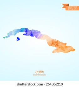 hand drawn watercolor map of Cuba isolated. Vector version