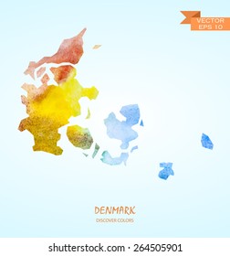 hand drawn watercolor map of Denmark isolated. Vector version