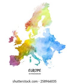 hand drawn watercolor map of Europe isolated on white. Vector version