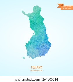 hand drawn watercolor map of Finland isolated. Vector version