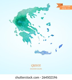 hand drawn watercolor map of Greece isolated. Vector version