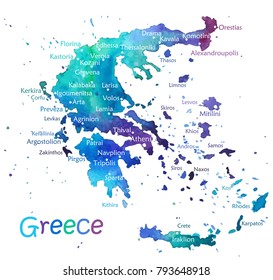 Hand drawn watercolor map Greece