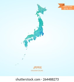 hand drawn watercolor map of Japan isolated. Vector version