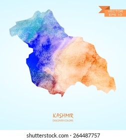 hand drawn watercolor map of Kashmir isolated. Vector version