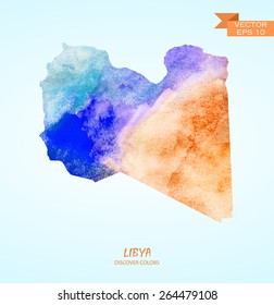 hand drawn watercolor map of Libya isolated. Vector version