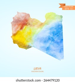 hand drawn watercolor map of Libya isolated. Vector version