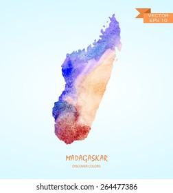 hand drawn watercolor map of Madagaskar isolated. Vector version