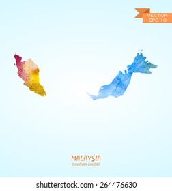 hand drawn watercolor map of Malaysia isolated. Vector version