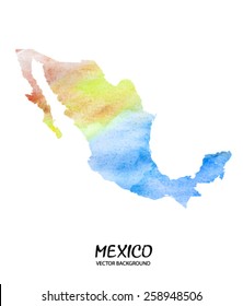 hand drawn watercolor map of Mexico isolated on white. Vector version