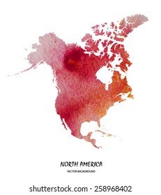 hand drawn watercolor map of North America isolated on white. Vector version