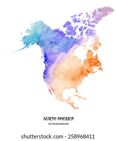 hand drawn watercolor map of North America isolated on white. Vector version