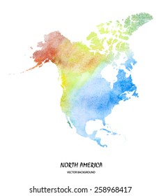 hand drawn watercolor map of North America isolated on white. Vector version
