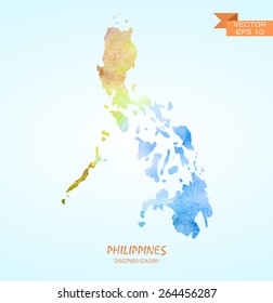 hand drawn watercolor map of Philippines isolated. Vector version