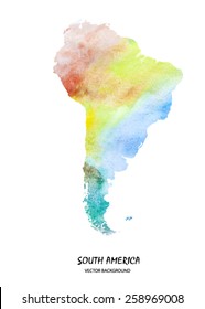 hand drawn watercolor map of South America isolated on white. Vector version