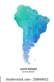 hand drawn watercolor map of South America isolated on white. Vector version