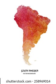 hand drawn watercolor map of South America isolated on white. Vector version