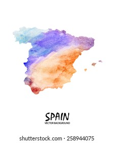 hand drawn watercolor map of Spain isolated on white. Vector version