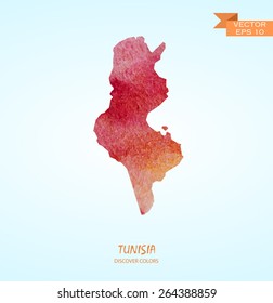 hand drawn watercolor map of Tunisia isolated. Vector version
