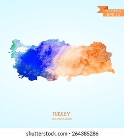 hand drawn watercolor map of Turkey isolated. Vector version