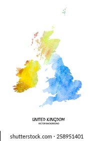 hand drawn watercolor map of United Kingdom isolated on white. Vector version
