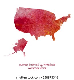 hand drawn watercolor map of USA isolated on white. Vector version
