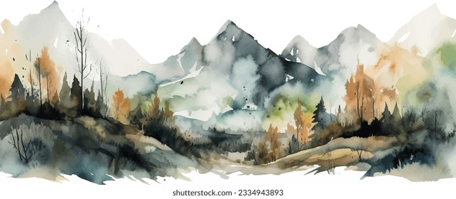 Hand drawn watercolor mountain landscape vector